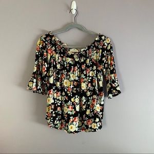 Threads Studio Black Floral Off the Shoulder Top